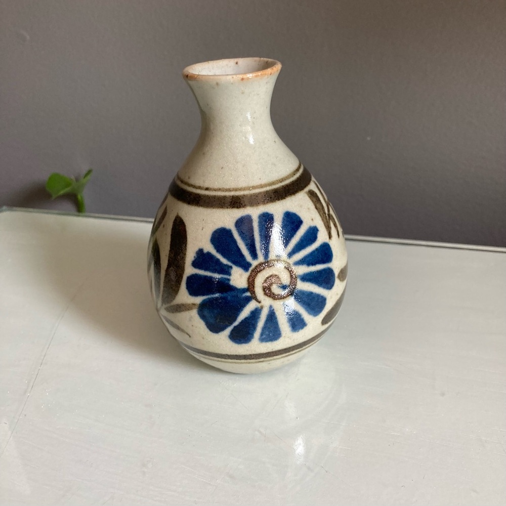 Vintage Ceramic Vase with Blue Floral Design